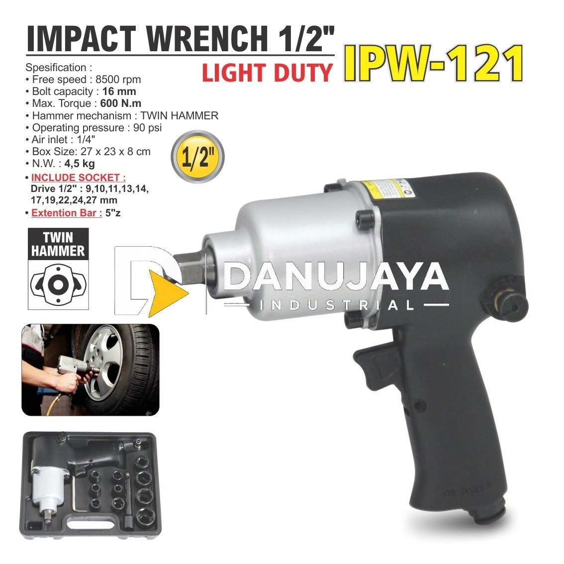 AIR IMPACT WRENCH 1/2" TYPE : IPW-121 / ALAT PEMBUKA BAUT PAKAI ANGIN ALDO