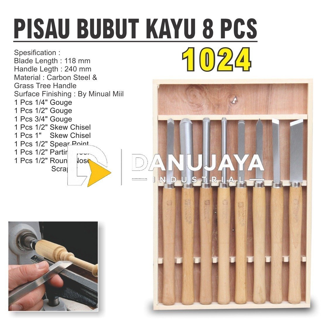 ALAT PAHAT BUBUT KAYU / PISAU BUBUT KAYU 8 PCS TYPE : 1024 MERK ALDO