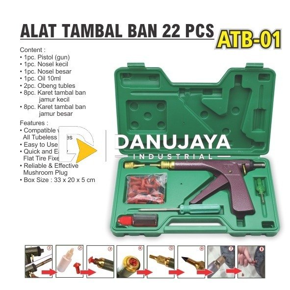 ALAT TAMBAL BAN 22 PCS ATB 01 / WHEEL REPAIR GUN KIT 22 PCS / ALAT BANTU TAMBAL BAN TUBLES MERK ALDO