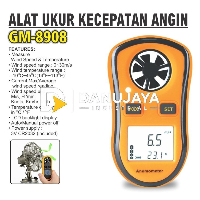 ALAT UKUR KECEPATAN ANGIN GM-8908 / DIGITAL ANEMOMETER MERK ALDO