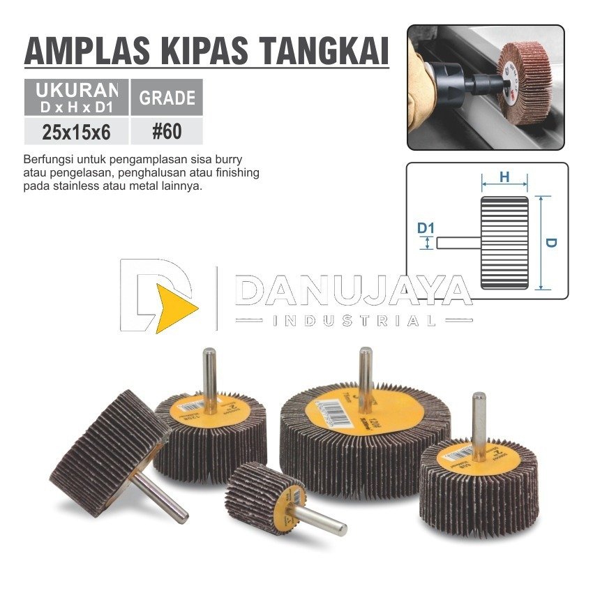 AMPLAS KIPAS TANGKAI 25x15x6 / ABRASIVE FLAP WHEEL MERK ALDO