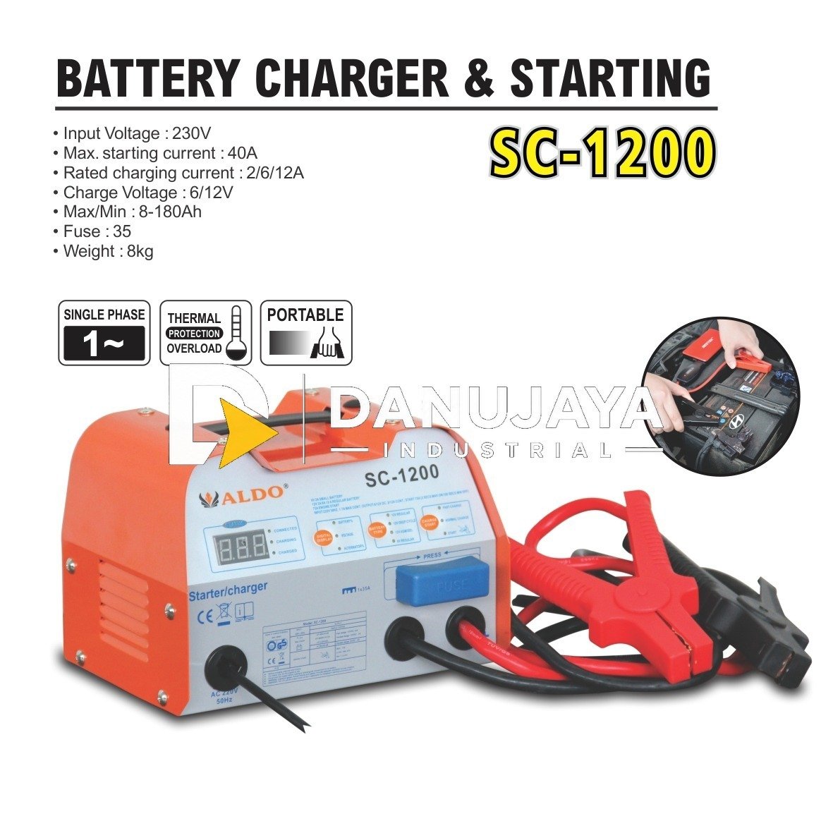 BATTERY CHARGER + STARTING / Cas Aki + Starting SC-1200 Merk ALDO