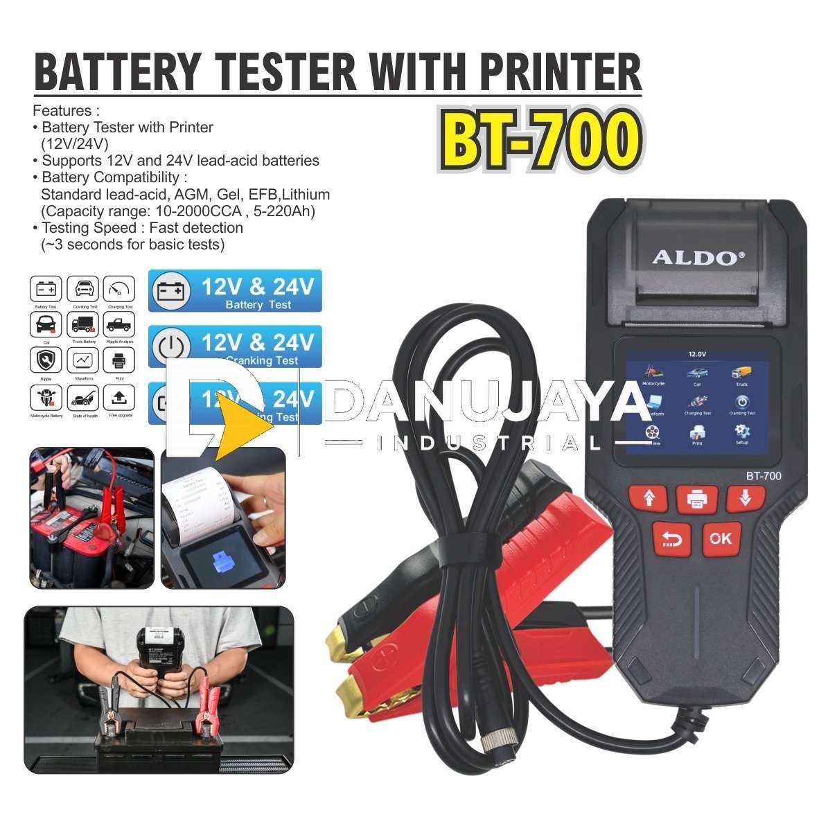 BATTERY TESTER WITH PRINTER BT-700 / PENGUJI BATERAI DENGAN PRINTER / ALAT UJI BATERAI / ALAT CEK KESEHATAN BATERAI ACCU AKI MOBIL / ALAT TESTER AKI BATERAI ACCU MERK ALDO