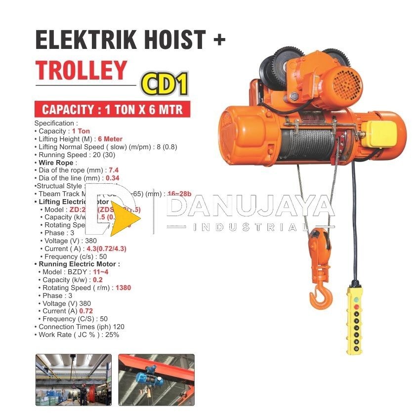 CHAIN HOIST / KATROL / TAKEL ELEKTRIK 1 TON X 12 MTR 3 PHASE ALDO
