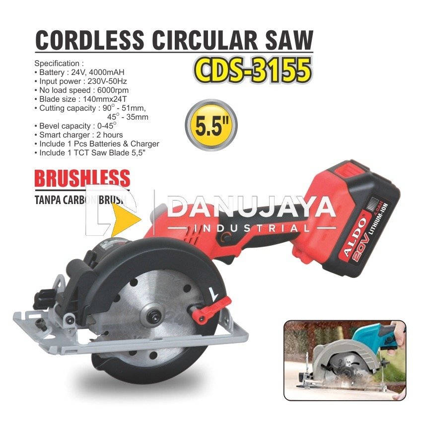 CORDLESS CIRCULAR SAW CDS-3155 / MESIN GERGAJI KAYU BATERAI MERK ALDO