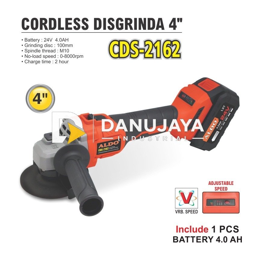 CORDLESS DISGRINDA 4" CDS - 2162 / MESIN DISGRINDA BATERAI / CORDLESS ANGLE GRINDER / GERINDA TANGAN MERK ALDO