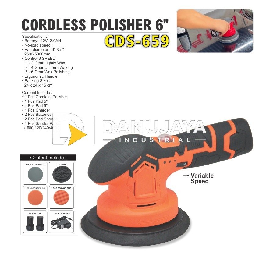 CORDLESS POLISHER 6" / MESIN POLES PAKAI BATERAI CDS-659 MERK ALDO