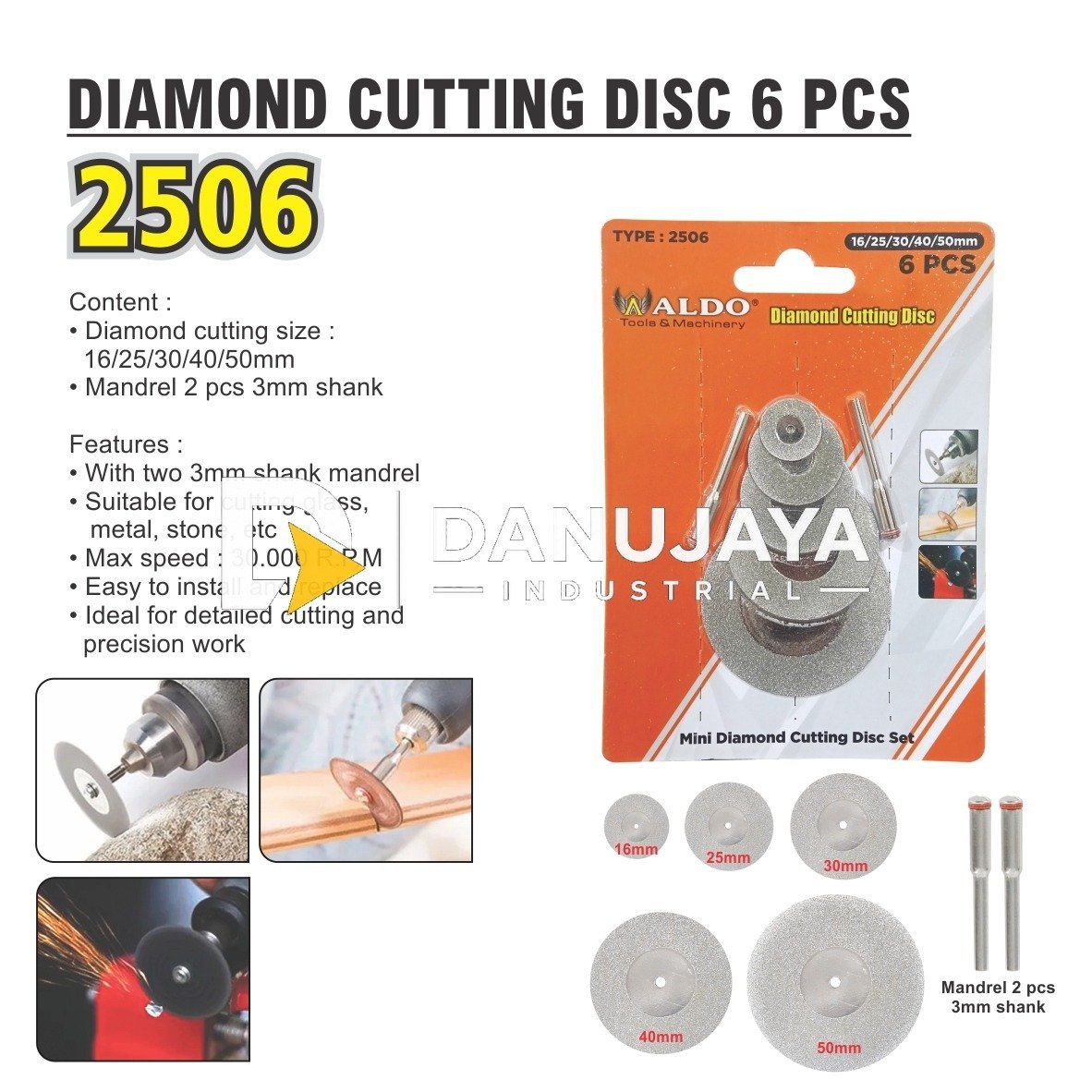DIAMOND CUTTING DISC 6 PCS 2506 / MATA GERINDA MINI / MINI DIAMOND GRINDER / MINI CUTTING GRINDING / MINI DIAMOND CUTTING DISC SET MERK ALDO