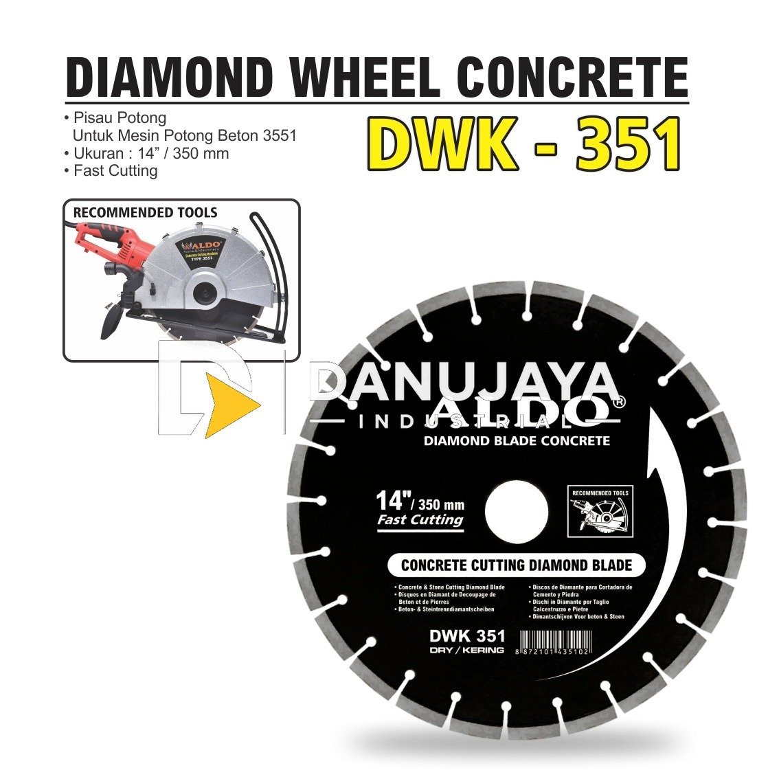 DIAMOND WHEEL CONCRETE DWK 351 / MATA PISAU POTONG BETON 14" TYPE DWK-351 MERK ALDO