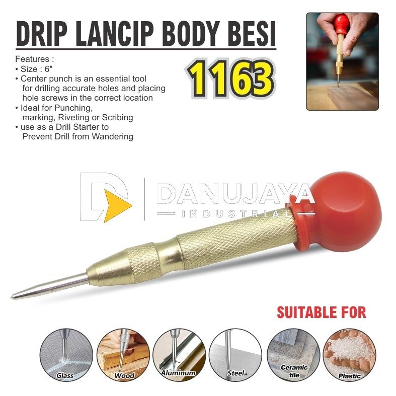DRIP LANCIP BODY BESI 1163 / PENANDA TITIK BOR / PEN PENITIK BESI / AUTOMATIC CENTER PUNCH MERK ALDO