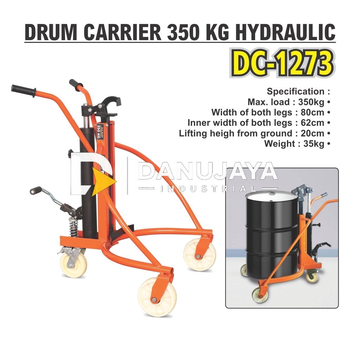DRUM CARRIER 350 KG HYDRAULIC DC-1273 / ALAT ANGKUT DRUM 350 KG / ALAT BAWA DRUM KAPASITAS 350 KG / ALAT PEMBAWA DRUM MERK ALDO