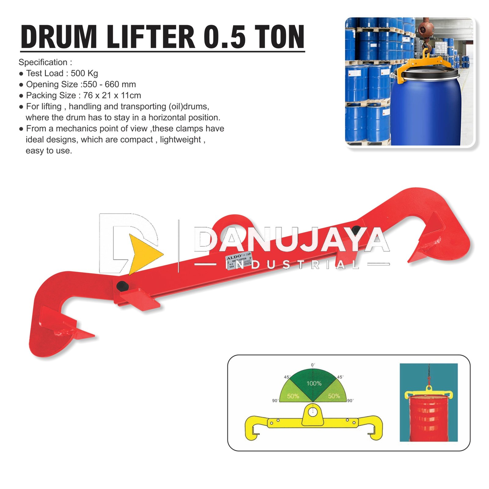DRUM LIFTER 0.5 TON JTJC-E / CATOK ANGKAT DRUM 500 KG MERK ALDO