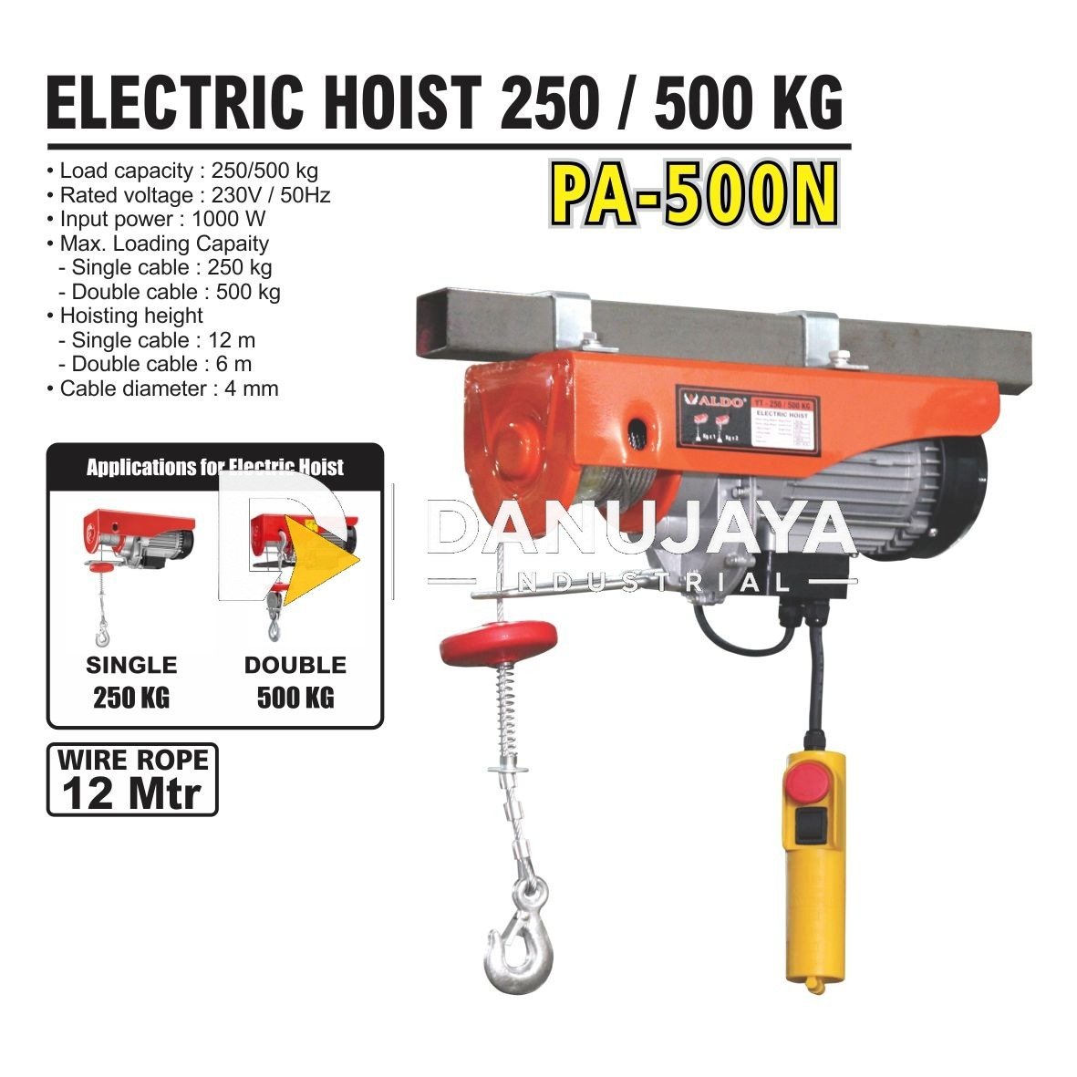 ELECTRIC HOIST / CHAIN HOIST 250KG/500KG PA - 500N ALDO