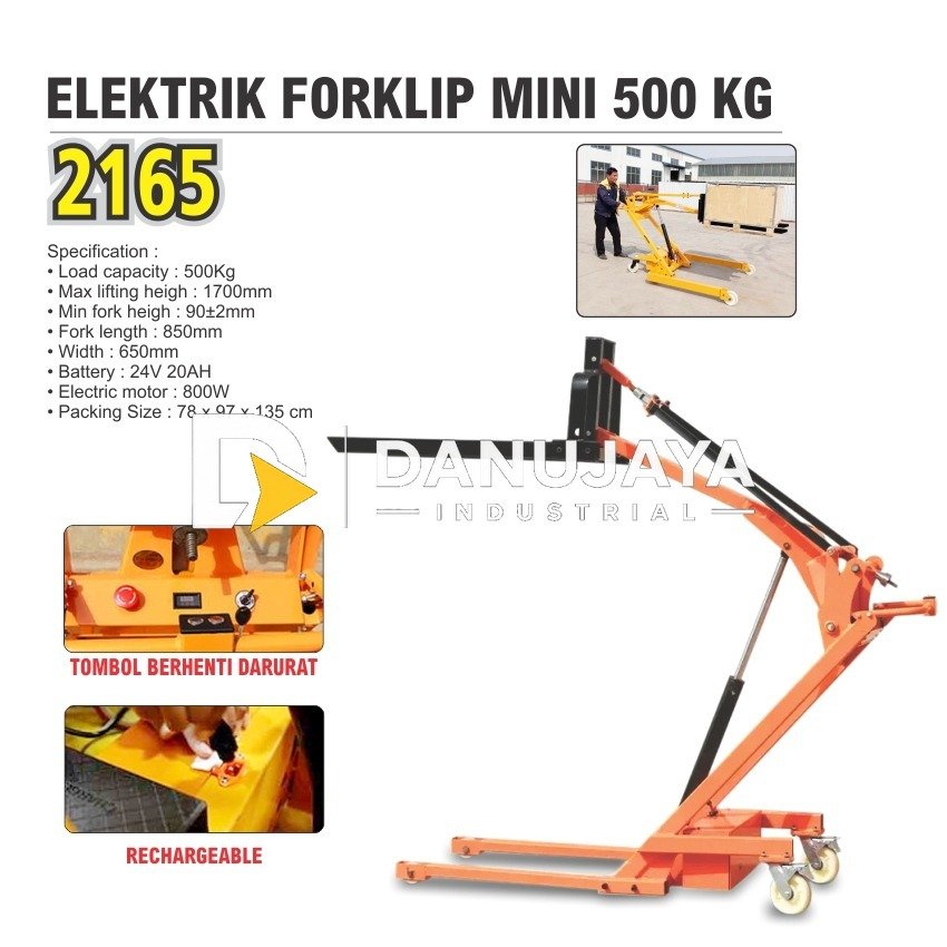ELEKTRIK FORKLIP MINI 500 KG 2165 / MINI FORKLIFT TRUCK / ALAT ANGKUT BARANG / FORKLIFT PORTABLE MERK ALDO