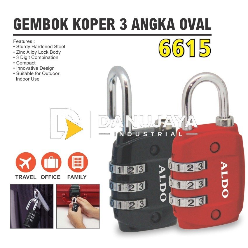 GEMBOK KOPER 3 ANGKA OVAL 6615 / GEMBOK NOMOR / GEMBOK TAS TRAVEL ALDO