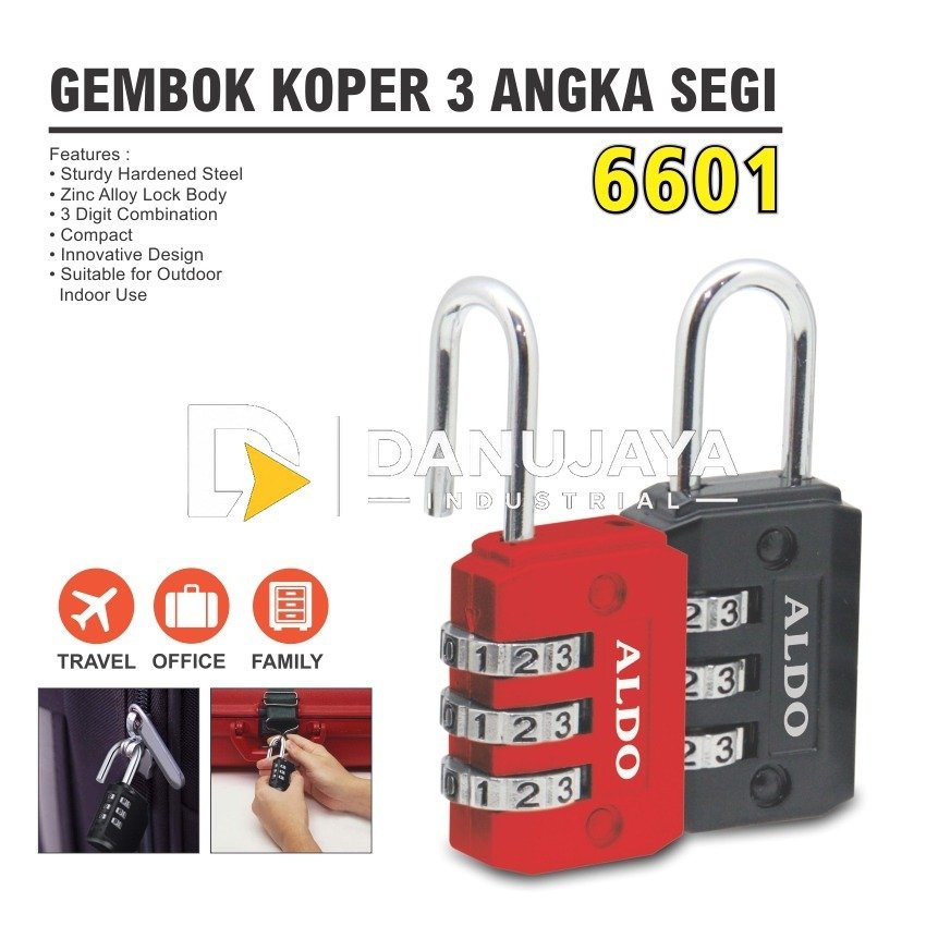GEMBOK KOPER 3 ANGKA SEGI 6601 / GEMBOK NOMOR / GEMBOK TAS TRAVEL ALDO