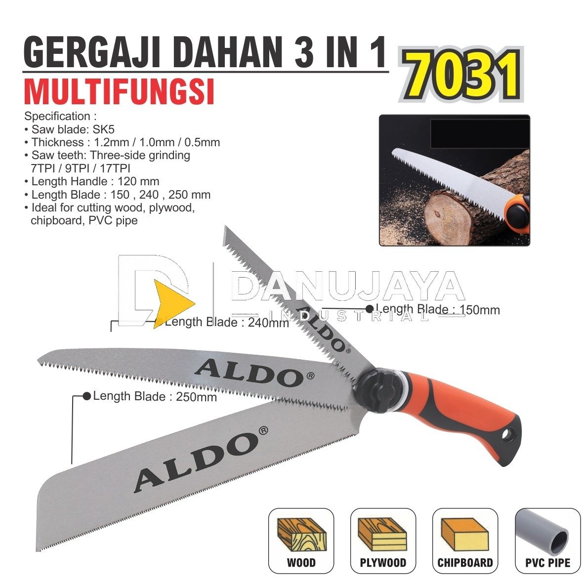 GERGAJI DAHAN 3 IN 1 MULTIFUNGSI 7031 / MULTIFUNCTION SAW / GERGAJI DAHAN RANTING / GERGAJI RANTING KAYU MERK ALDO