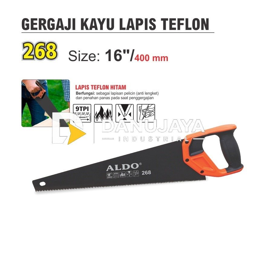GERGAJI KAYU LAPIS TEFLON 268 / TEFLON COATED HANDSAW MERK ALDO