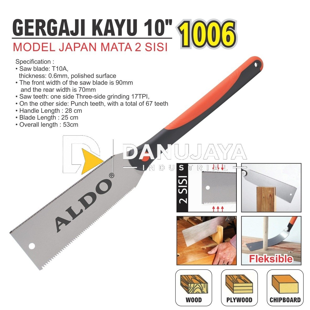 GERGAJI KAYU MODEL JAPAN 10" MATA 2 SISI 1006 / CARPENTER SAW TWO SIDE / GERGAJI JEPANG 2 SISI / GERGAJI MANUAL JEPANG LENTUR FLEKSIBEL MERK ALDO