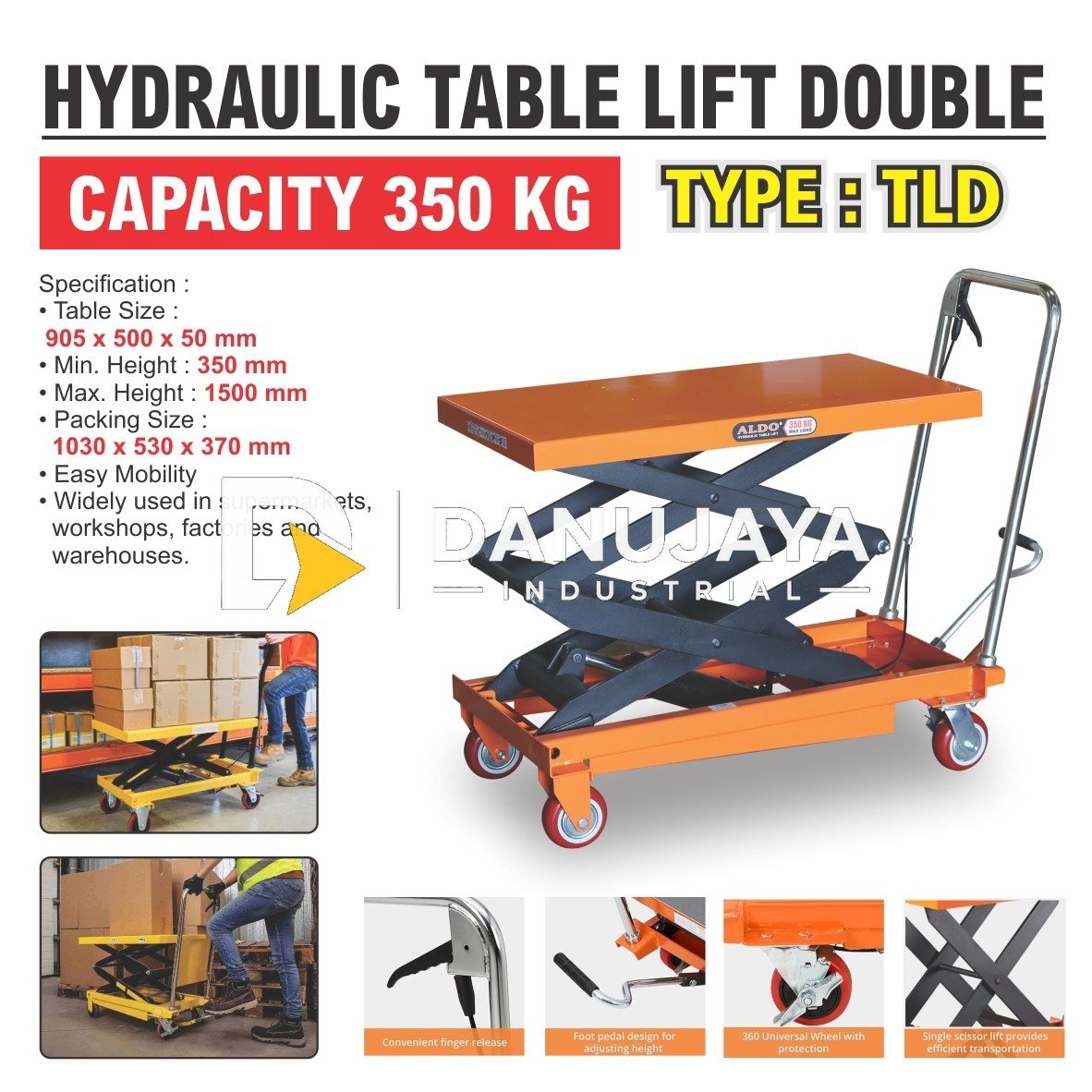 GEROBAK BARANG HYDRAULIC DOUBLE TLD / HYDRAULIC TABLE LIFT DOUBLE TLD / MEJA ANGKAT HIDROLIK / HANDLIFT TABLE HYDROLIC MERK ALDO