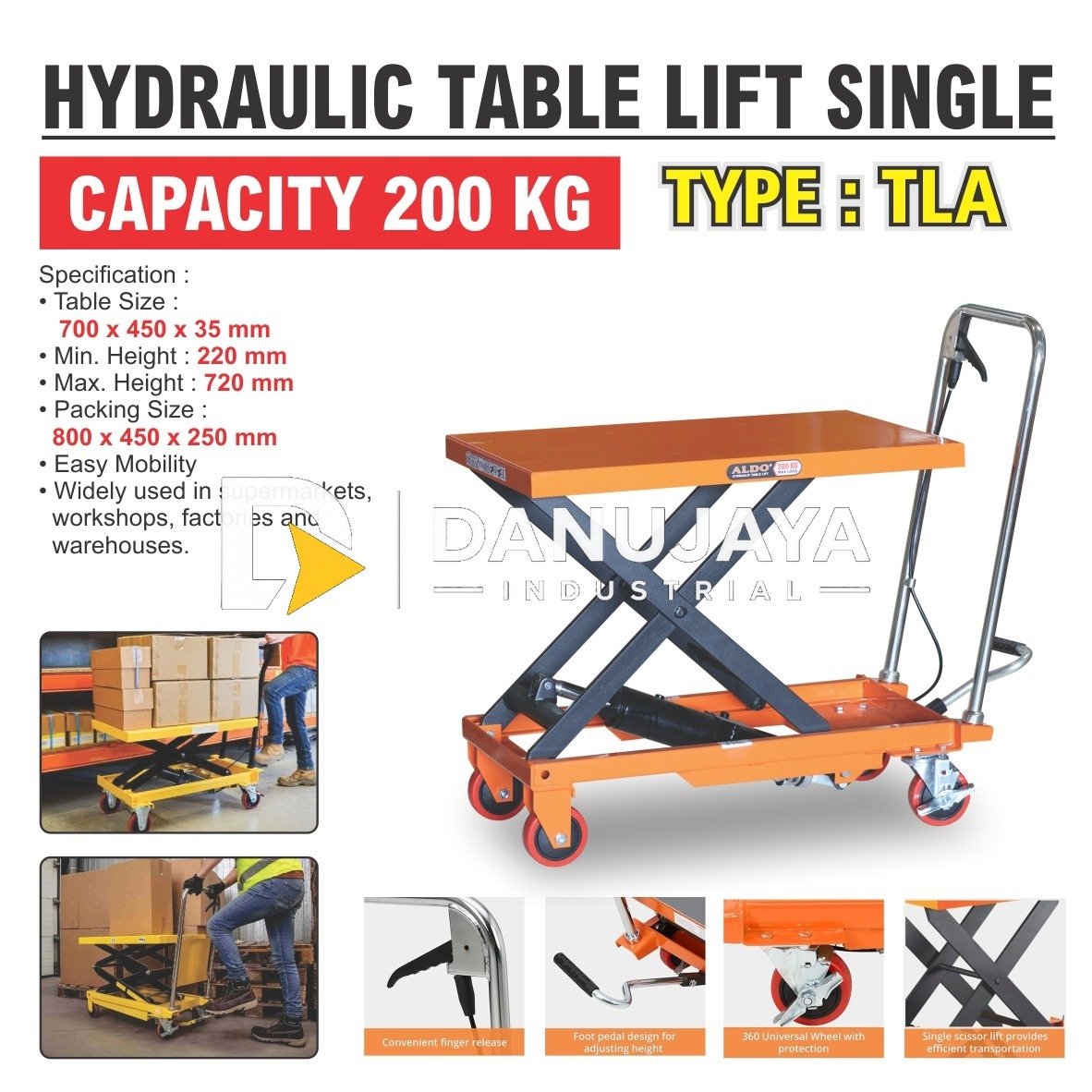GEROBAK BARANG HYDRAULIC SINGLE TLA / HYDRAULIC TABLE LIFT SINGLE TLA / MEJA ANGKAT HIDROLIK / HANDLIFT TABLE HYDROLIC MERK ALDO
