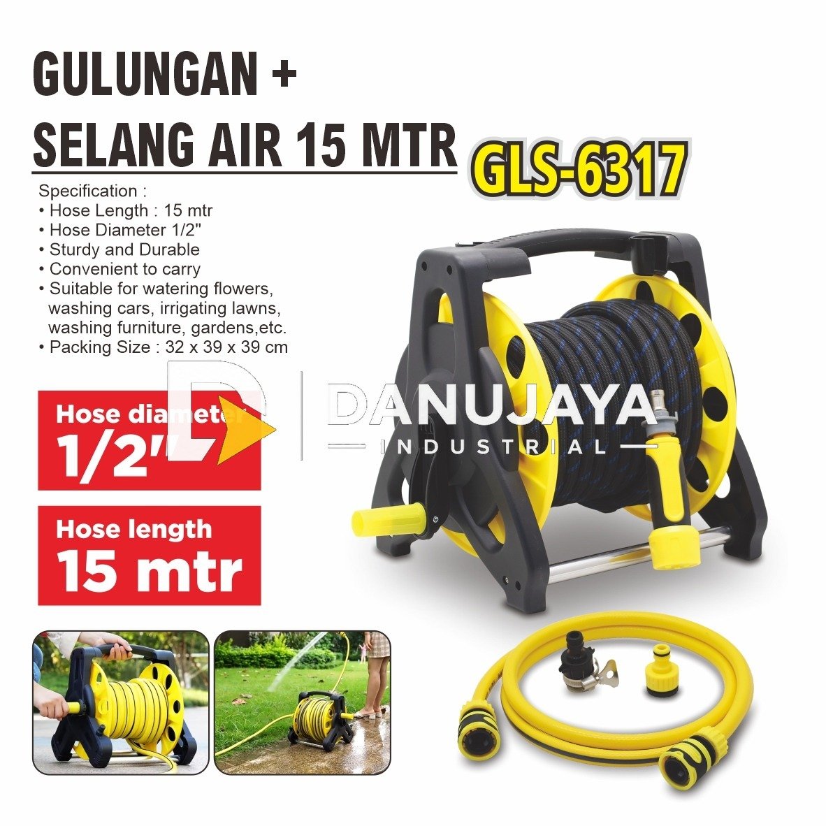 GULUNGAN+SELANG AIR 15 METER GLS-6317 / GARDEN HOSE REEL / DUDUKAN ROLL GULUNGAN SELANG 15 METER / SEMPROTAN AIR GULUNGAN SELANG TAMAN KEBUN MERK ALDO