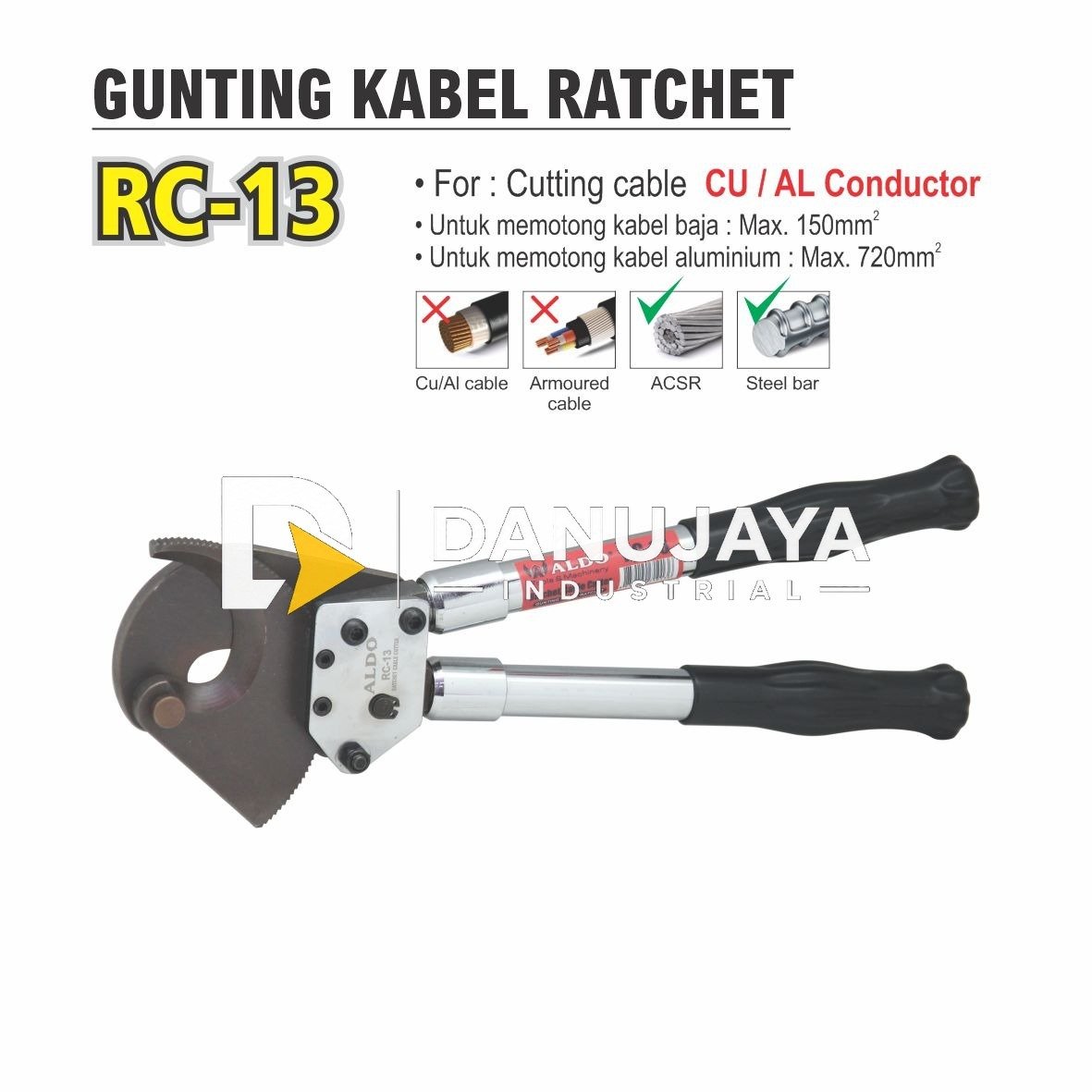 GUNTING KABEL RATCHET RC-13 / TANG GUNTING POTONG KABEL / RATCHET CABLE CUTTER MERK ALDO