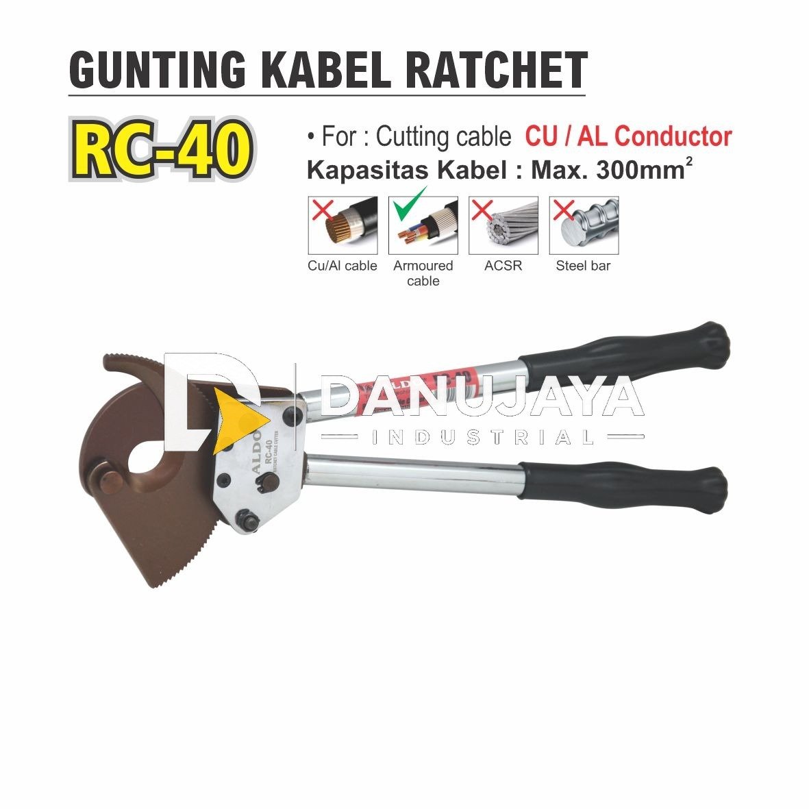 GUNTING KABEL RATCHET RC-40 / TANG GUNTING POTONG KABEL / RATCHET CABLE CUTTER MERK ALDO