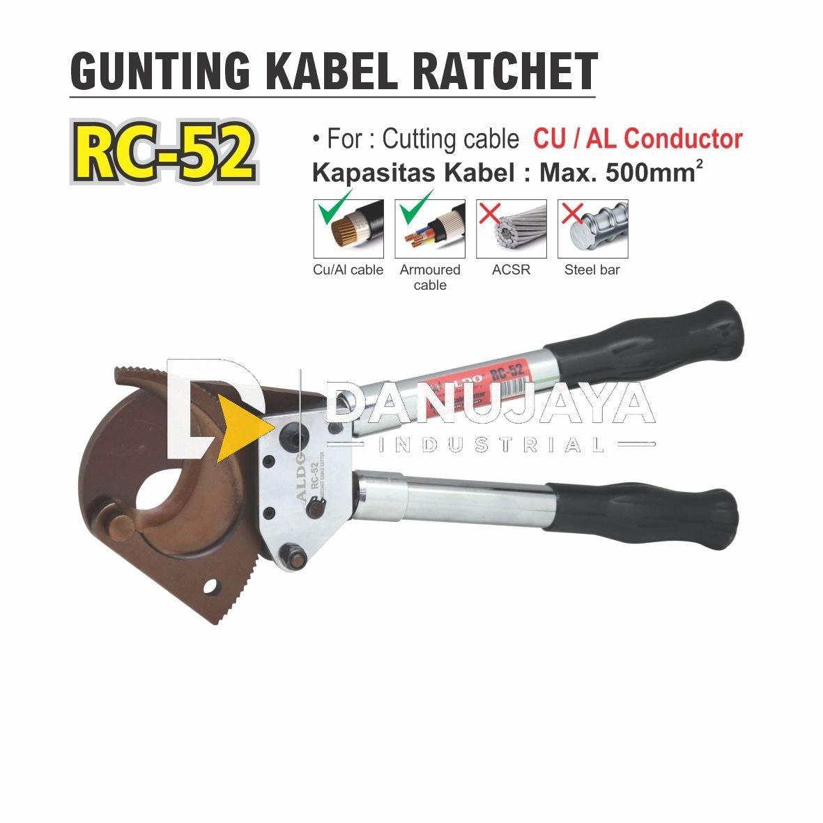 GUNTING KABEL RATCHET RC-52 / TANG GUNTING POTONG KABEL / RATCHET CABLE CUTTER MERK ALDO