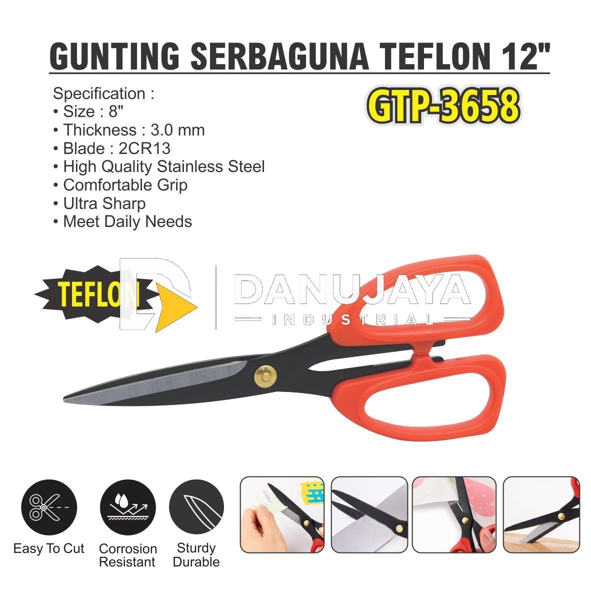 GUNTING SERBAGUNA TEFLON 8" GTP-3658 / MULTIPURPOSE SCISSORS / GUNTING POTONG SERBAGUNA MERK ALDO