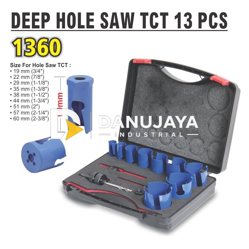 HOLE SAW / MATA BOR PELUBANG KAYU TCT 13 PCS DEEP TYPE 1360 ALDO