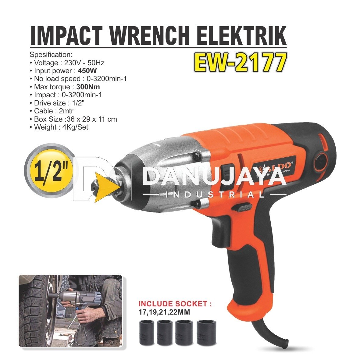 IMPACT WRENCH ELEKTRIK 1/2" EW-2177 / MESIN PEMBUKA BAUT LISTRIK ALDO