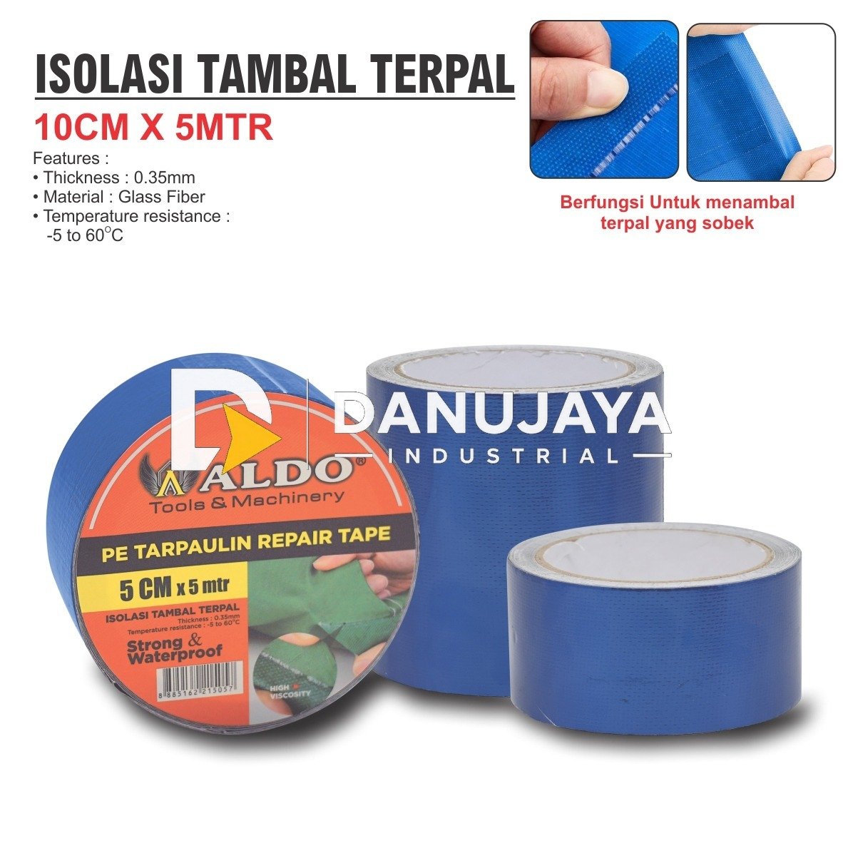 ISOLASI TAMBAL TERPAL / LAKBAN PERBAIKAN TERPAL / PE TERPAULIN REPAIR TAPE / LAKBAN TAMBAL TERPAL MERK ALDO