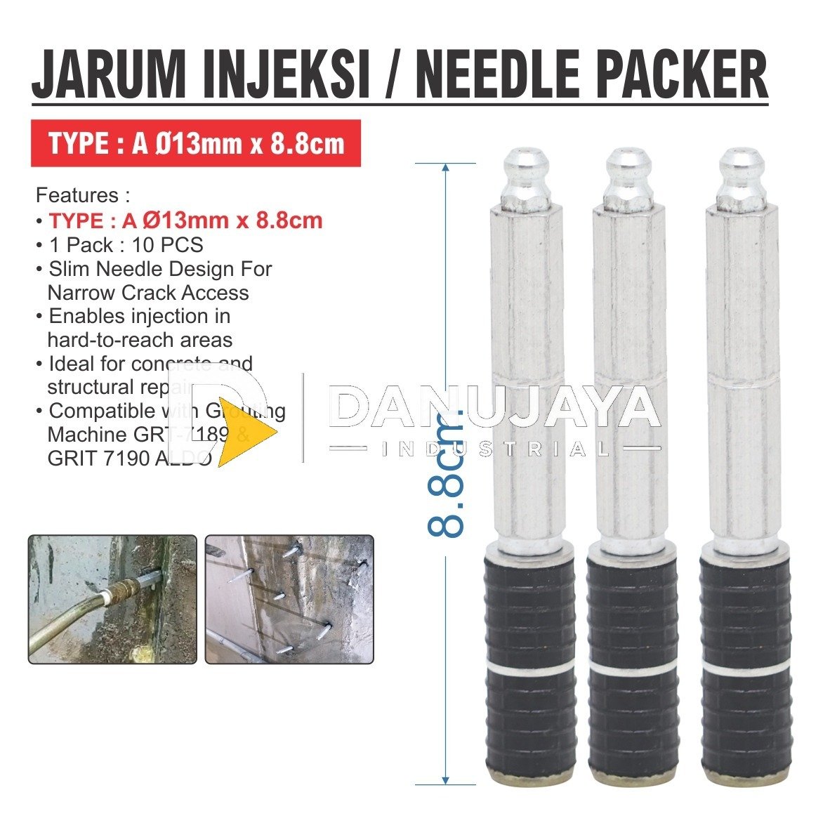 JARUM INJEKSI / NEEDLE PACKER / JARUM SUNTIK BETON GROUTING / INJECTION PACKER BETON MERK ALDO