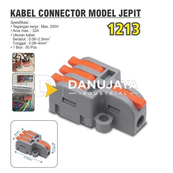 KABEL KONEKTOR JEPIT 1213 / MINI PCT TERMINAL / KONEKTOR KABEL / COMPACT LEVER CAGE CLAMP MERK ALDO