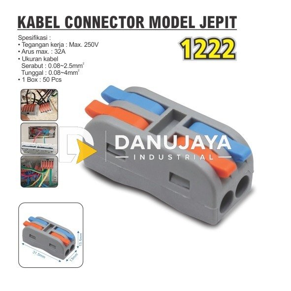 KABEL KONEKTOR JEPIT 1222 / MINI PCT TERMINAL / KONEKTOR KABEL / COMPACT LEVER CAGE CLAMP MERK ALDO
