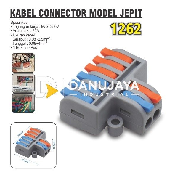 KABEL KONEKTOR JEPIT 1262 / MINI PCT TERMINAL / KONEKTOR KABEL / COMPACT LEVER CAGE CLAMP MERK ALDO