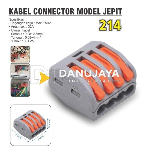 KABEL KONEKTOR JEPIT 214 / MINI PCT TERMINAL / KONEKTOR KABEL / COMPACT LEVER CAGE CLAMP MERK ALDO