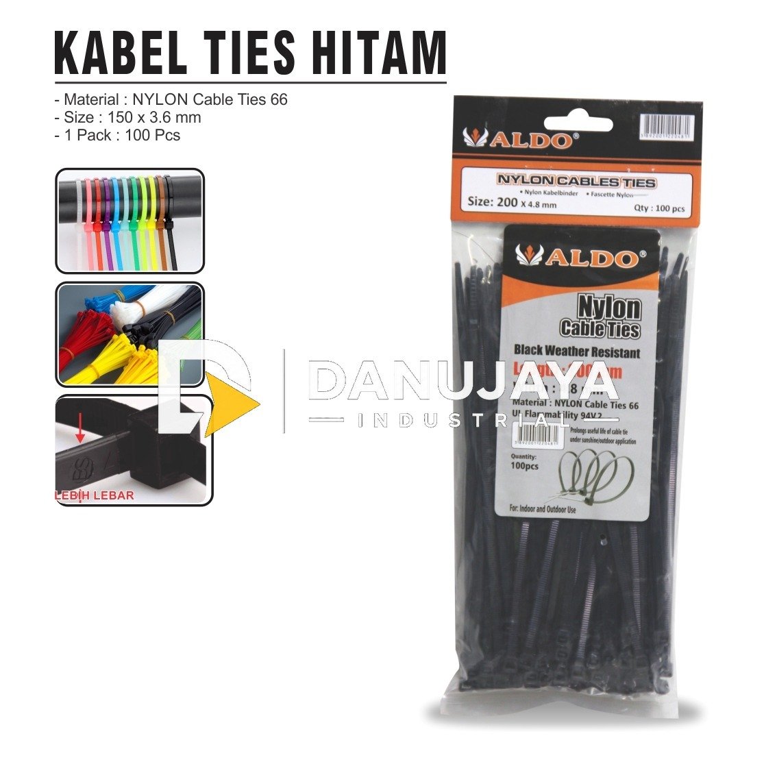 KABEL TIES WARNA HITAM TEBAL / NYLON CABLE TIES / KABEL TIS / KABEL TIE / CABLE TIS MERK ALDO