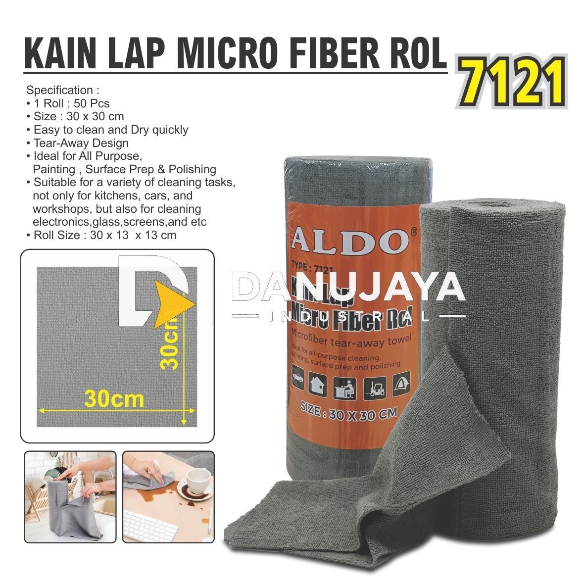 KAIN LAP MICRO FIBER ROL 7121 / MICROFIBER TAEAR AWAY TOWEL / KAIN LAP GULUNGAN SERBAGUNA ISI 30 LEMBAR MERK ALDO