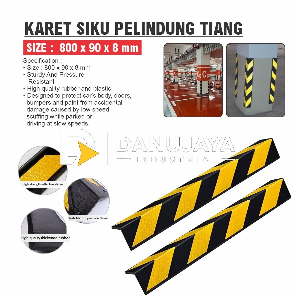 KARET SIKU PELINDUNG TIANG 800x90x8mm / SAFETY CORNER GUARD / KARET BUMPER PENGAMAN SUDUT TIANG / KARET PELINDUNG SUDUT TIANG BETON