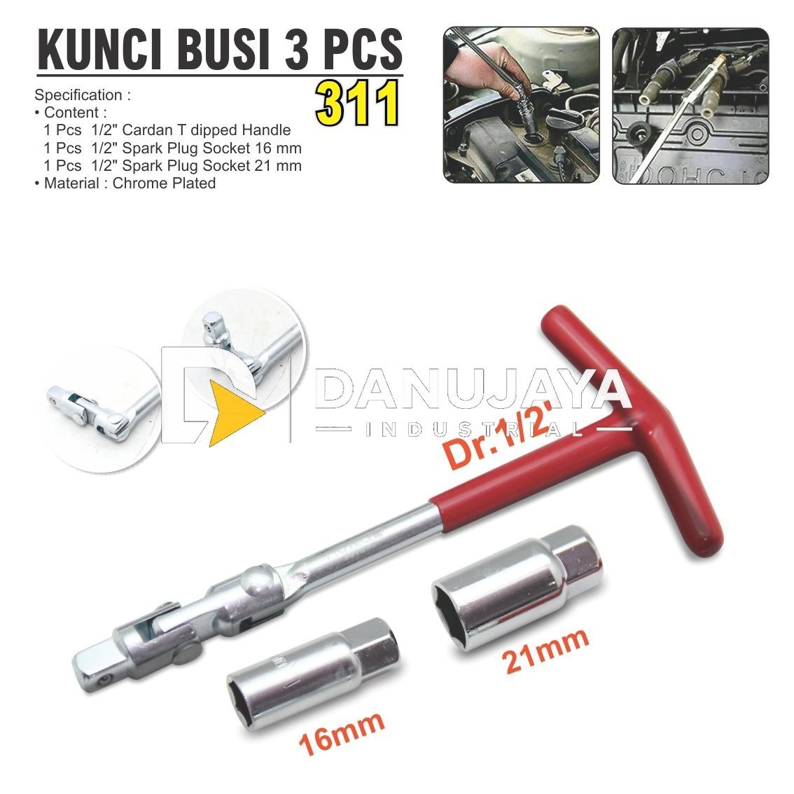KUNCI BUSI 3 PCS / SPARK PLUG / KUNCI MODEL T BUSI TYPE : 311 ALDO