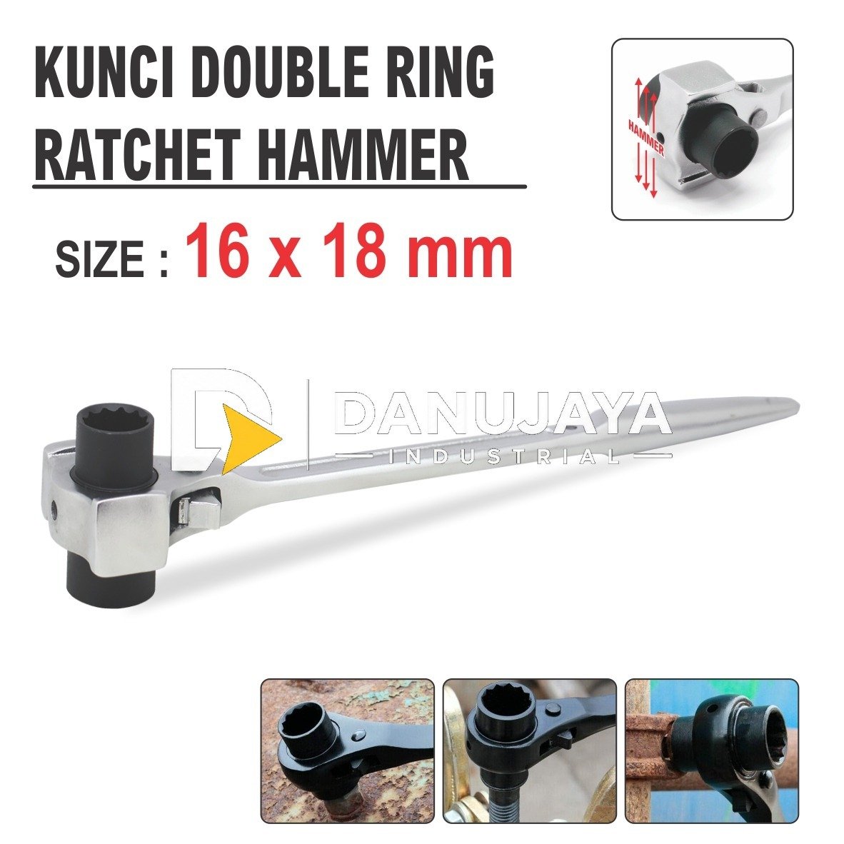 KUNCI DOUBLE RING RATCHET HAMMER / RATCHET SOCKET WRENCH MERK ALDO