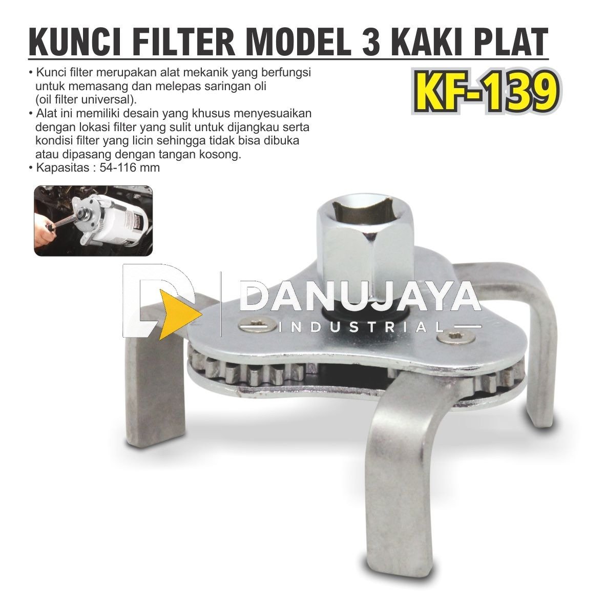 KUNCI FILTER MODEL PLAT 3 KAKI / ALAT PEMBUKA FILTER OLI PLAT KF-139