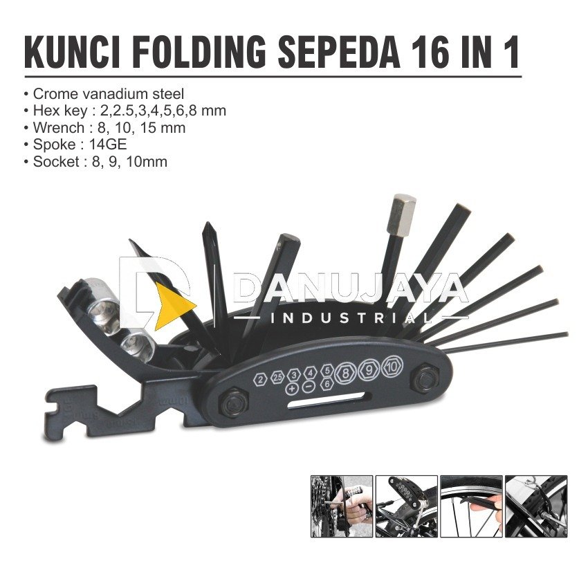 KUNCI FOLDING SEPEDA 16 IN 1 / BIYCYLE REPAIR KIT MERK ALDO