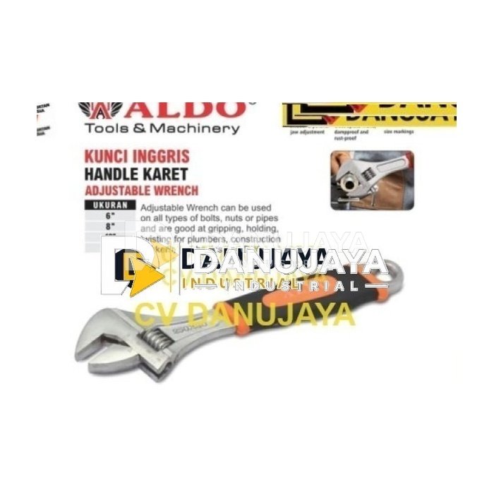 KUNCI INGGRIS HANDLE GAGANG KARET / ADJUSTABLE WRENCH MERK ALDO