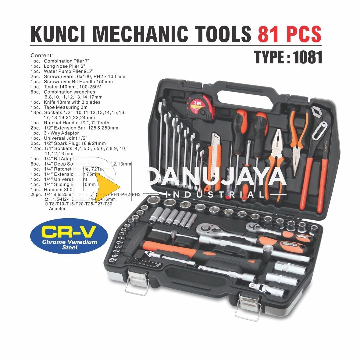 KUNCI PERKAKAS SET / KUNCI MECHANIC TOOL 81 PCS CR-V 1081 MERK ALDO