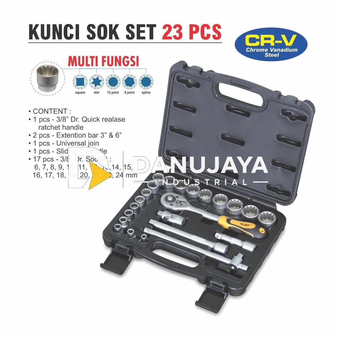 KUNCI PERKAKAS SET / KUNCI MECHANIC TOOL BAG 23 PCS TYPE 6323 MERK ALDO