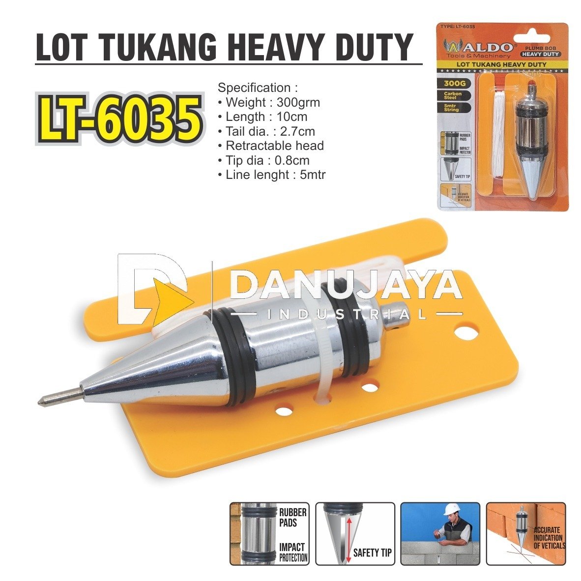 LOT TUKANG HEAVY DUTY 300 GRM LT-6035 / PLUMB BOMB HEAVY DUTY / LOT TUKANG BANDUL MERK ALDO