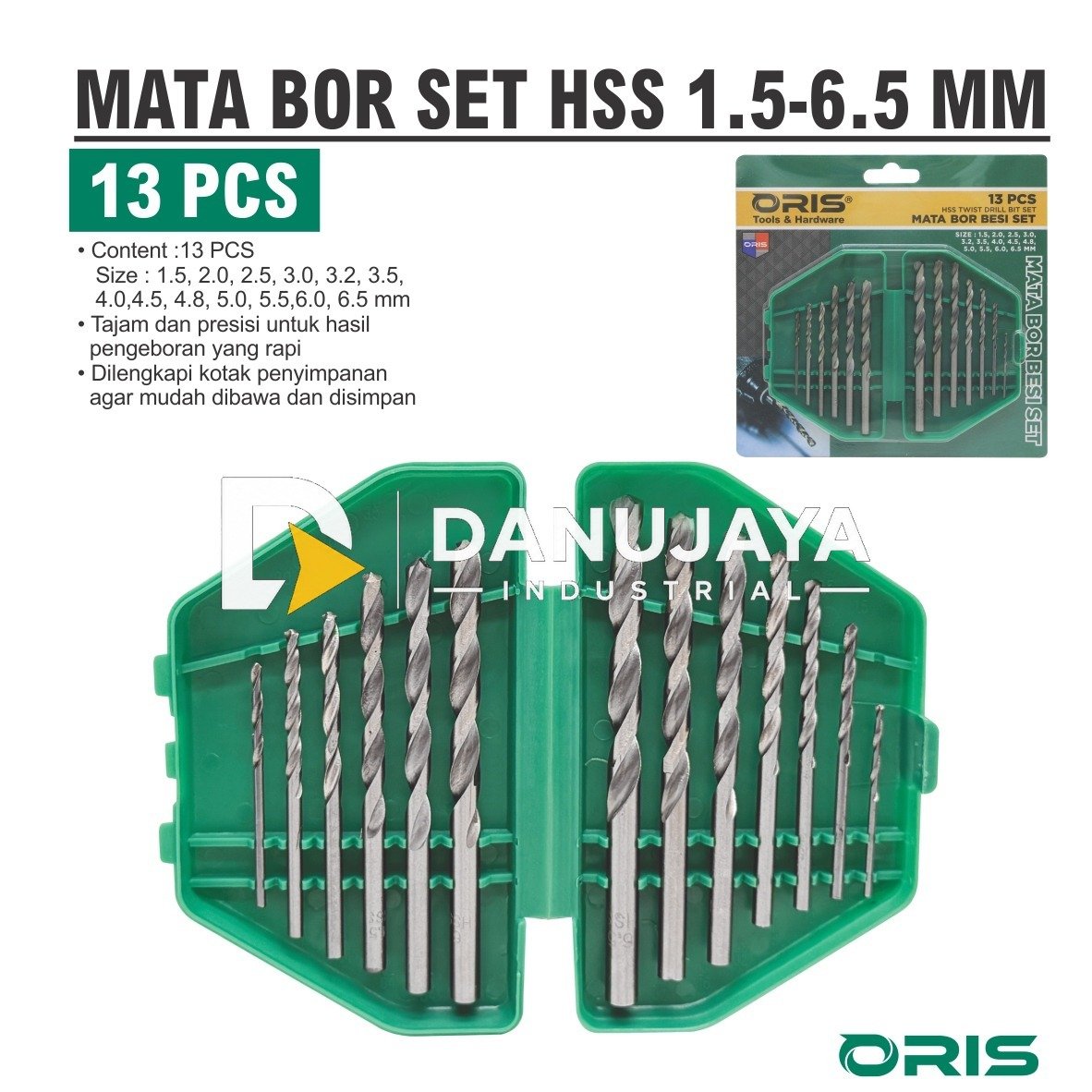 MATA BOR SET HSS PUTIH 13 PCS 2.0 - 8.0 MM 2080 / HSS TWIST DRILL BIT SET MERK ALDO